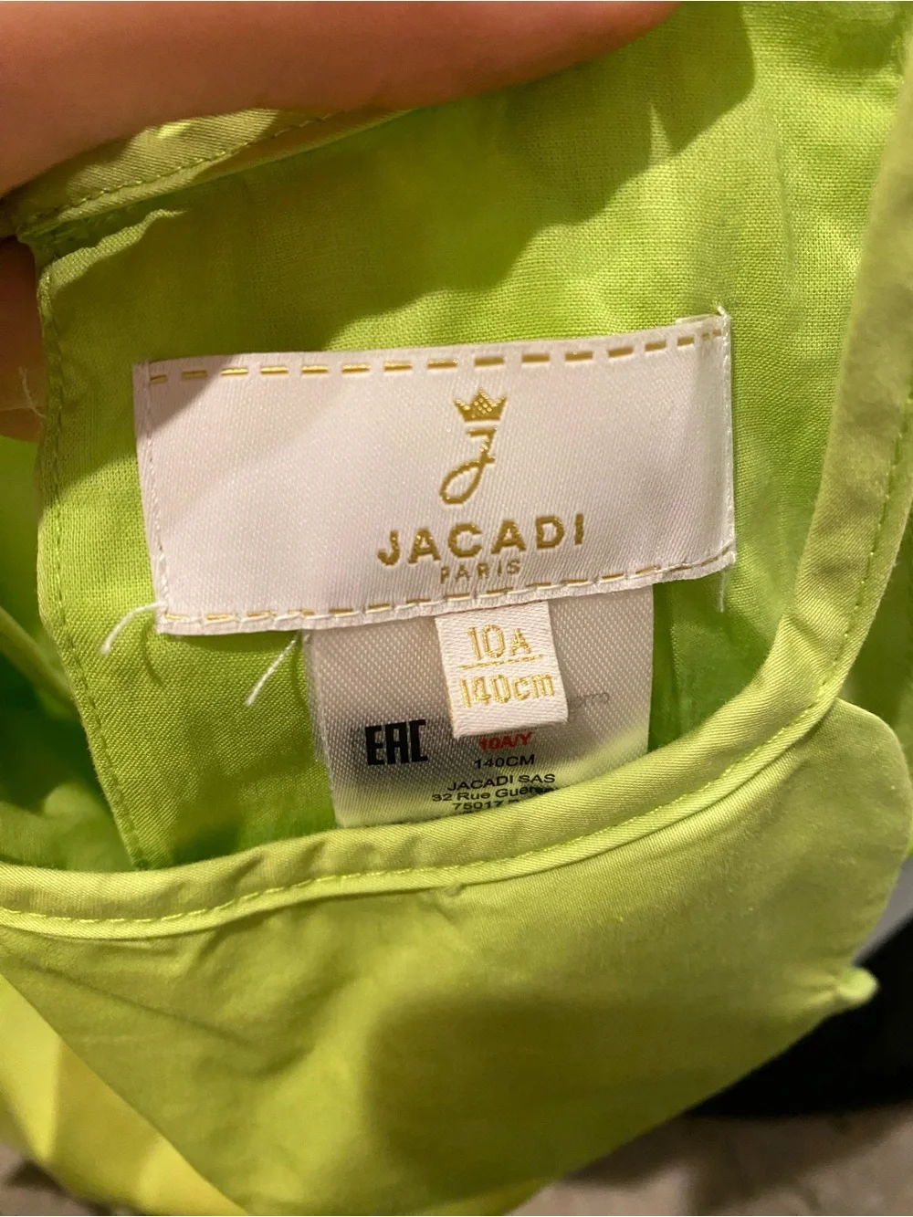 JACADI Neon Lime Green Sleeveless Scallop Dress with Graphic Panel - Picture 5 of 5